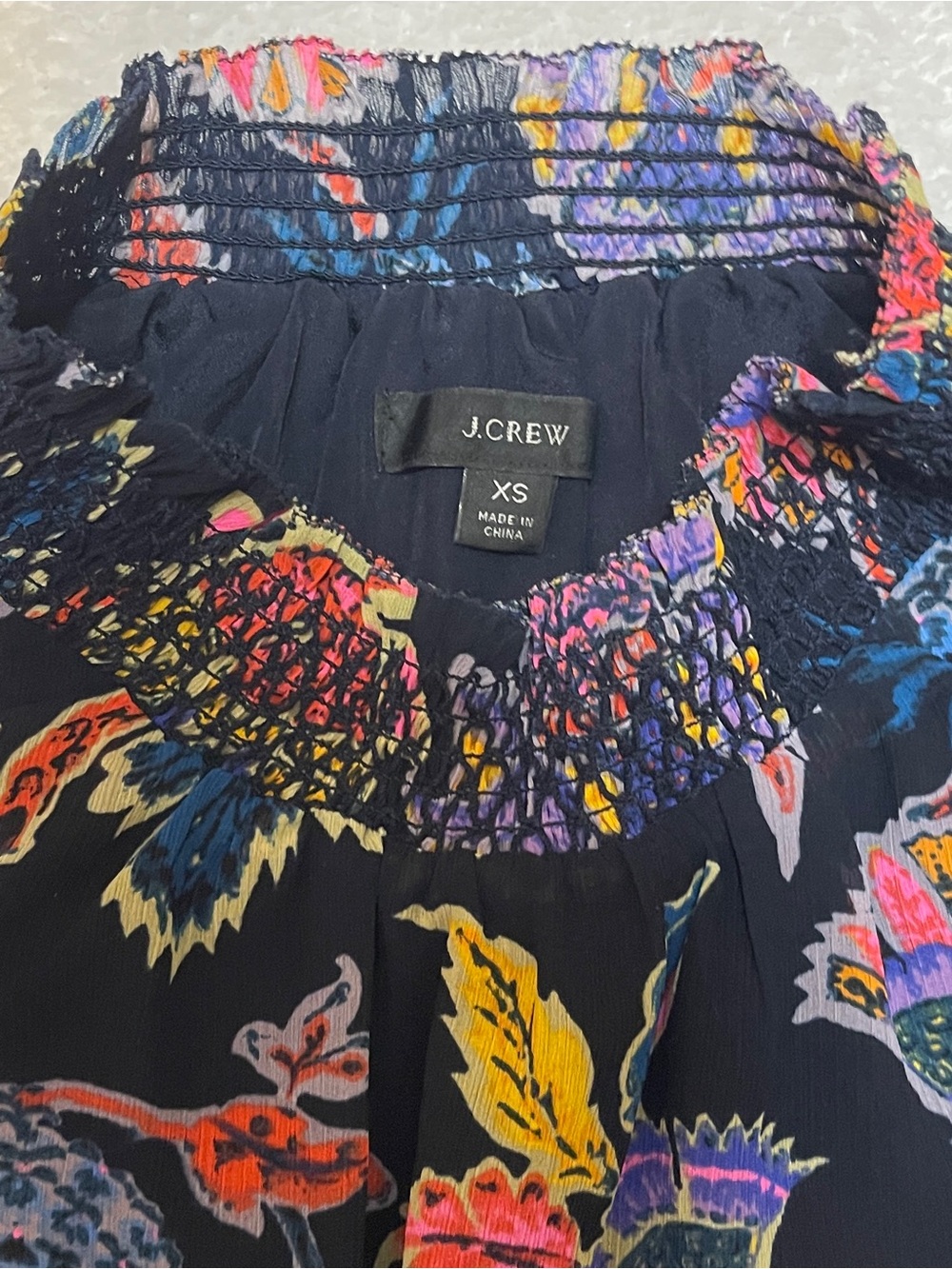 J. Crew Smocked Waist Bold Floral Print High Neck Sleeveless Summer Dress XS - Picture 2 of 15
